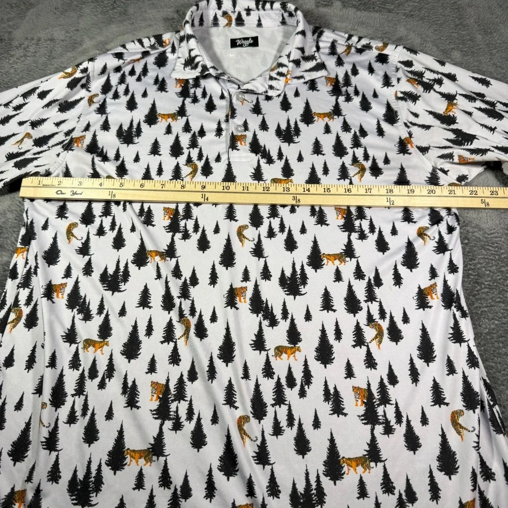 Waggle Mens Golf Polo Shirt White Tiger Pine Tree Print Performance Stretch L - Picture 4 of 6